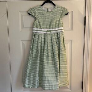 Gymboree Light Green Silk Gingham Dress with White Waist Ribbon